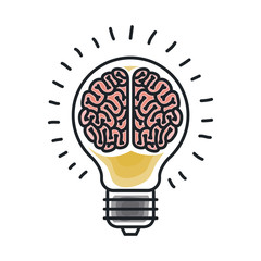 Brain and bulb draw icon. Big idea creativity imagination and inspiration theme. Isolated design. Vector illustration