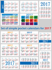 Set of simple pocket calendars for 2017 (two thousand seventeen)