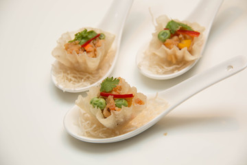 Fried thai  appetizer presented on  spoon