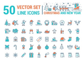 Vector graphic set. Silhouette, logo, icon. Christmas, New Year. Linear, flat, contour, thin, design. App, Web site template, infographic. Concept of Christmas sign. Element, emblem, symbol.