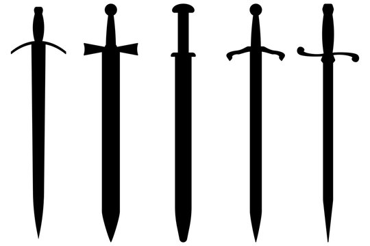 Collection of swords and sabers. Silhouette icons
