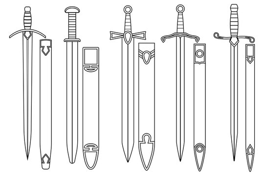 Collection of swords and sabers with scabbard