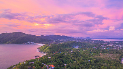Obraz premium Phomthep cape the best view point in Thailand.the sun go down at Phomthep cap every day.a lot of tourists come to Phomthep cape for watching sunset