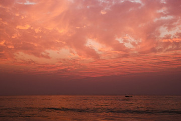 red sunset in Agonda beach, south Goa, India