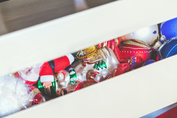 box with Christmas decorations