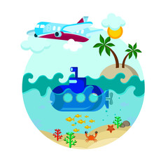 Самолет, подводная лодка вектор