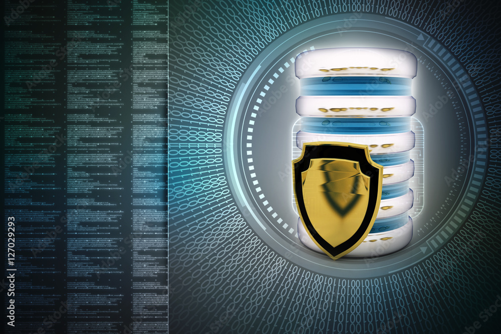 Poster 3d rendering database storage data base with protected shield