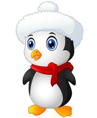 Christmas penguin with santa hat  and scarf