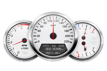 Speedometer, tachometer, fuel and temperature gauge. Car dashboard