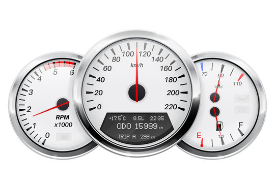Speedometer, tachometer, fuel and temperature gauge. Car dashboard