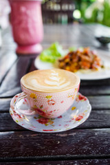 cup of cappuccino, cup of coffee, cup of coffee on wooden table
