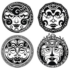 Set of polynesian tattoo styled masks