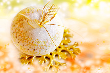 traditional Czech christmas - decoration and wrapping paper - gold glass ball and stars