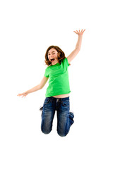 Girl jumping isolated on white background