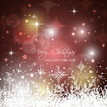 Merry Christmas and Happy New Year vector background. Snowflakes, stars and glitter.