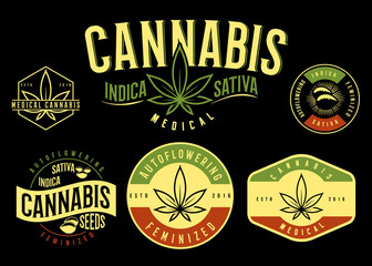 Set of medical cannabis emblem, logo . classic vintage style