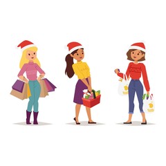 Fototapeta premium Christmas shopping girl vector