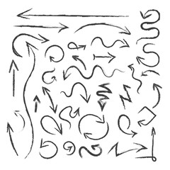 Paintbrush arrows. Vector chinese grunge paint brush arrow set isolated on white background