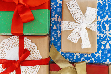 many of gift boxes isolated top view