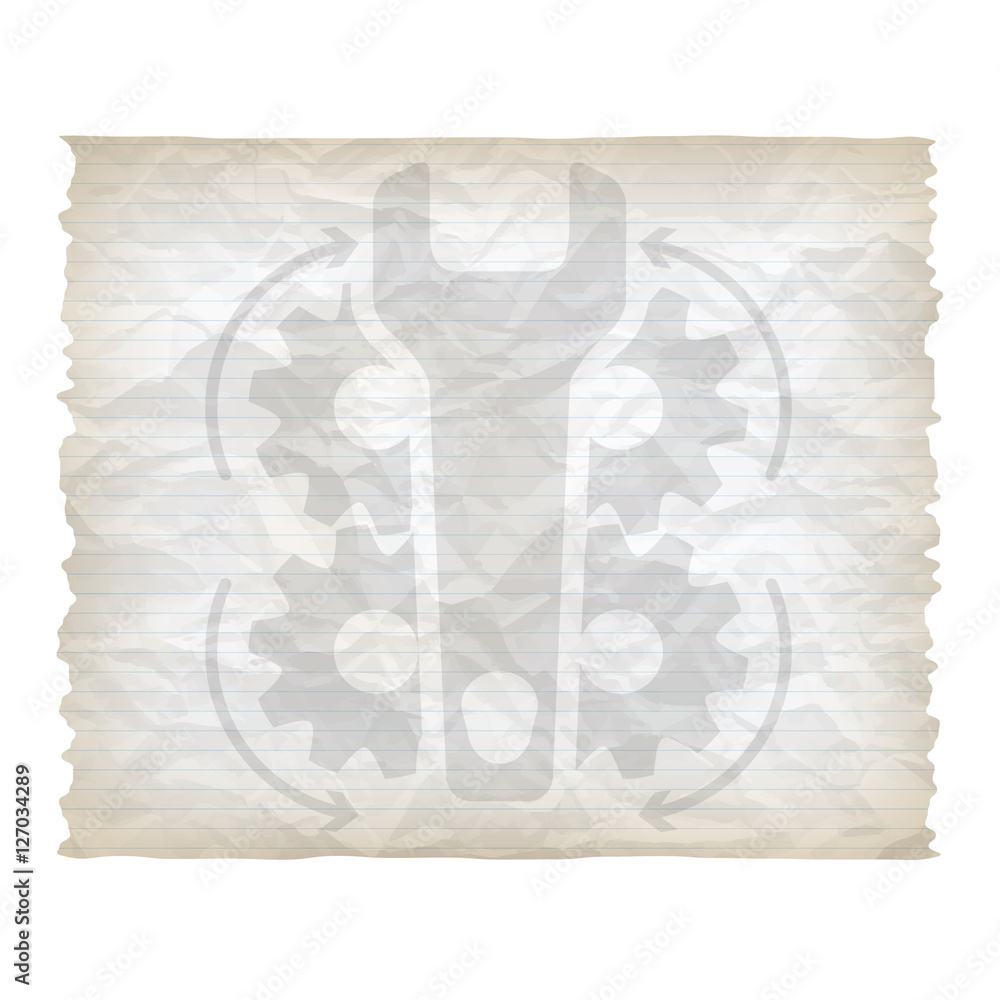 Poster vector crumpled lined paper with spanner and cogwheels
