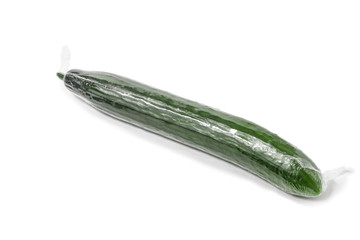 cucumber wrapped in a transparent shrink film - 127034220