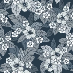 Möbelaufkleber Autumn floral seamless pattern with hibiscus flowers. © Ms.Moloko
