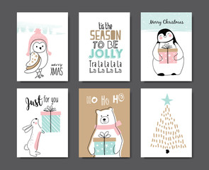 Set of Christmas cards with cute animals