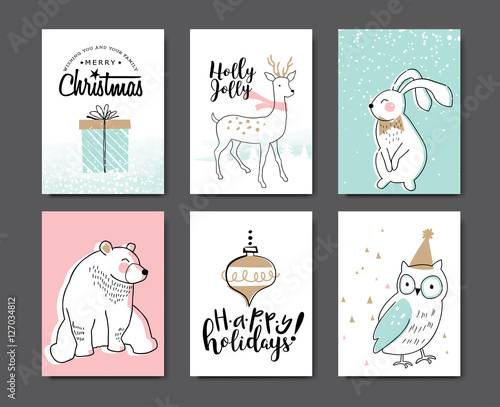 &quot;Set of Christmas cards with cute animals&quot; Stock image and royalty-free