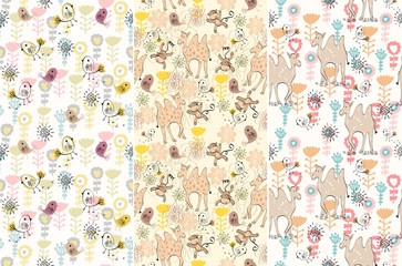babies hand draw seamless pattern with animals