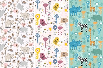 vector hand draw seamless pattern with animals