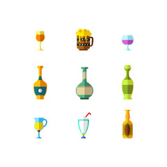 vector illustration of alcohol drink glasses icons