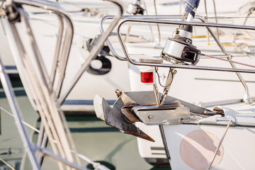 yacht with anchor chain and winch detail