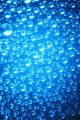 Naklejka na ściany i meble Blue water drops of on treat water-repellent surface in macro lens shot small-DOF for screen wallpapers