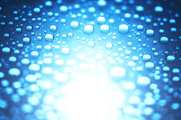 Blue water drops of on treat water-repellent surface in macro lens shot small-DOF for screen...