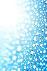 Blue water drops of on treat water-repellent surface in macro lens shot small-DOF for screen...