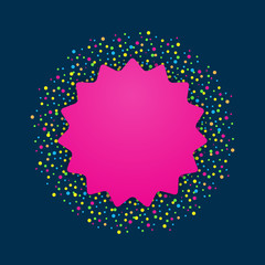 Blank pink card with multicoloured dots on dark blue background