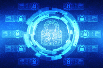 2d illustration Safety concept: Closed Padlock on digital background