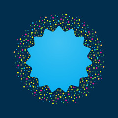 Blank blue card with multicoloured dots on dark blue background