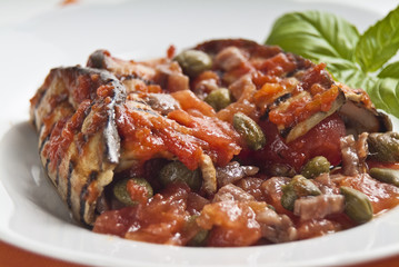 involtini di melanzana vegetariani in piatto in primo piano