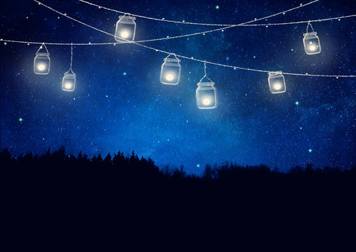 Sterne leuchten als Laternen im Nachthimmel - Fantasy - Backround