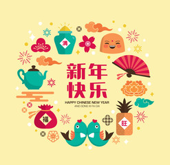 Chinese new year greeting card. Chinese wording translation: Happy new year.