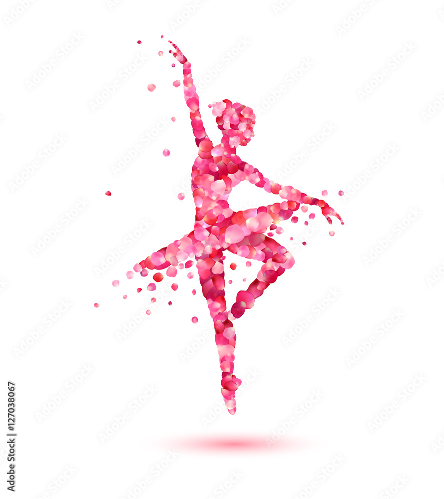 Wall mural ballerina silhouette of pink rose petals - Wall murals