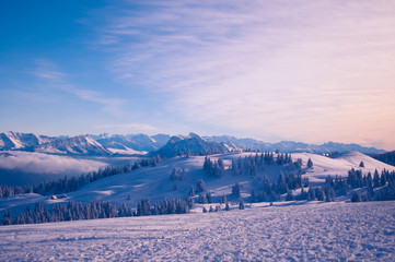 Snowy mountains landscape