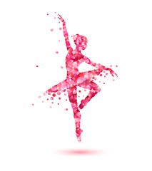 ballerina silhouette of pink rose petals - obrazy, fototapety, plakaty