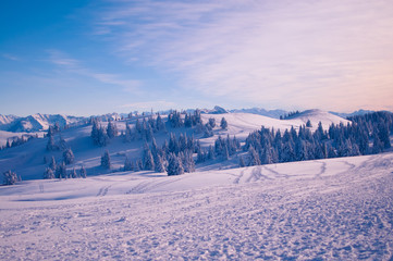 Snowy mountains landscape