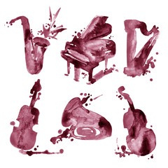 Set of hand draw watercolor musical instruments © Natali_Mias