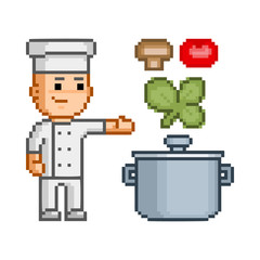 Vector pixel art smiling cook