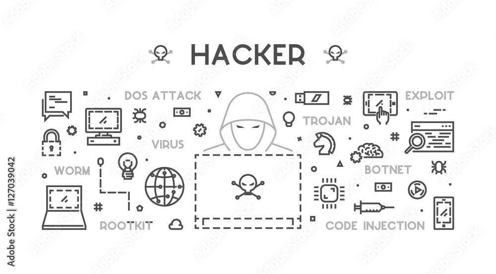 Aufkleber vector concept of hacking and cyber crimes