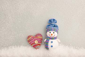 Valentines Day. Happy Snowman. Design Heart Handmade. Christmas holiday winter, Valentines....