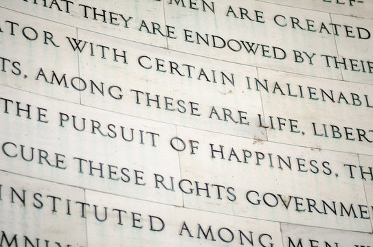 Inscription in the Jefferson Memorial in Washington DC of inalienable rights from the US Declaration of Independence